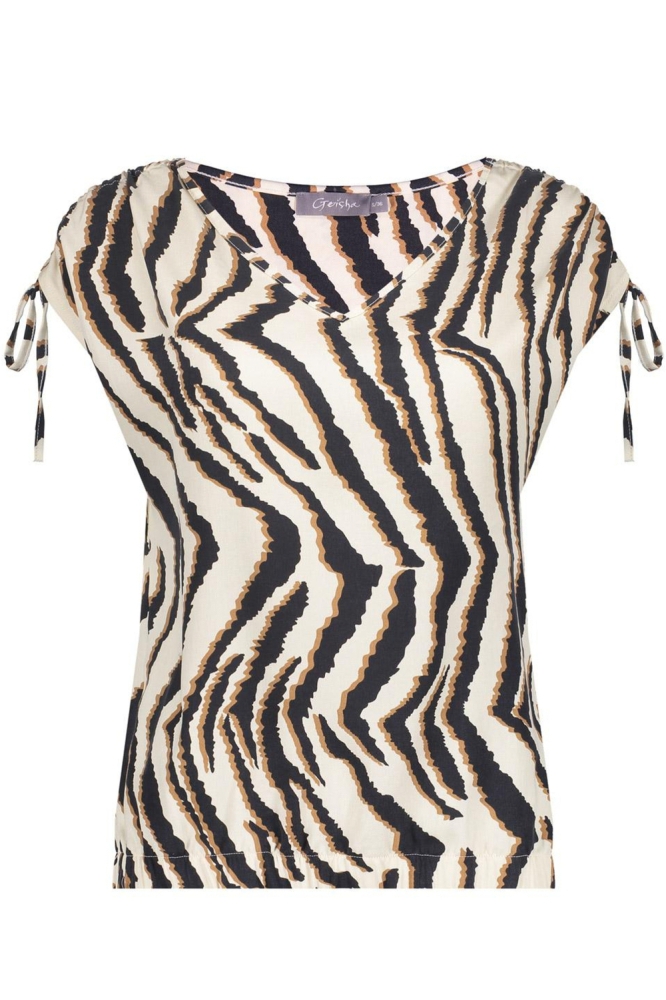 TOP MET RIJGDETAIL EN ZEBRAPRINT 53487 20 000720 SAND/BLACK